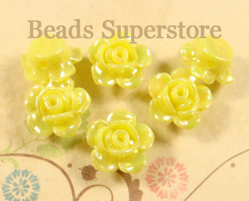 21 pcs 13 mm x 8 mm Yellow AB Resin Flower Bead