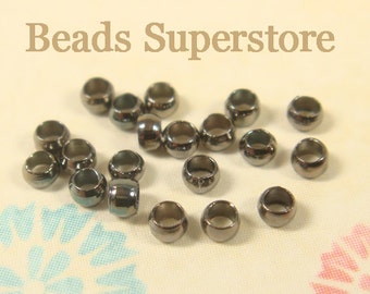 200pcs, 2mm Gunmetal Plated Brass Crimp Beads, Nickel Free and Lead Free