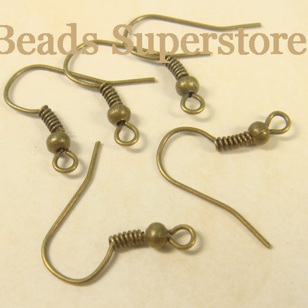 40 fils d'oreilles hypoallergéniques 18 mm, bronze antique, avec perle et bobine, sans nickel, sans plomb et sans cadmium