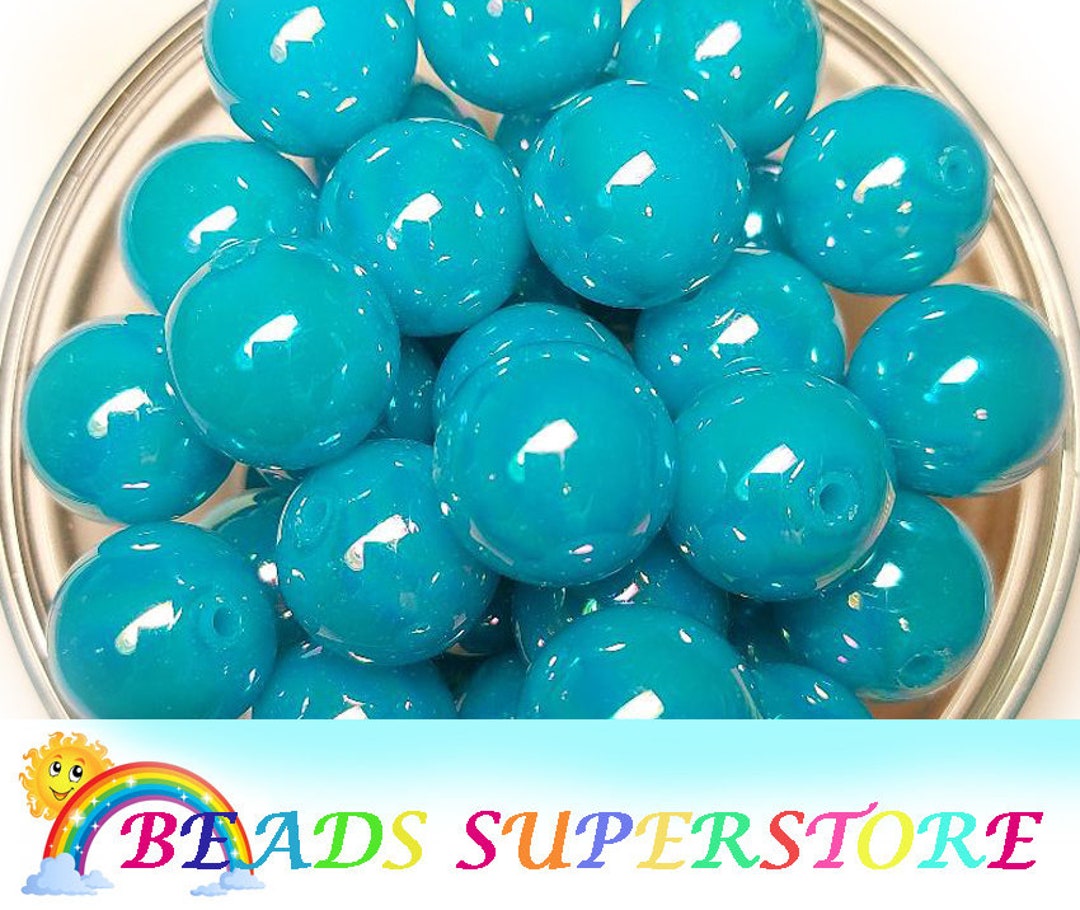 20mm Neon Blue AB Solid Chunky Bubblegum Round Beads Gumball