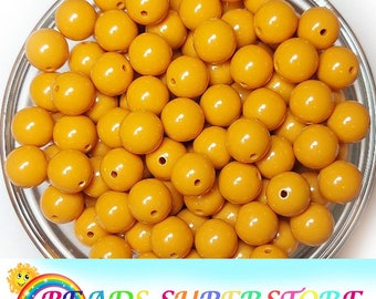 12mm Mustard Solid Chunky Bubblegum Round Beads, Solid Gumball Beads, Acrylic Chunky Beads, 20pcs