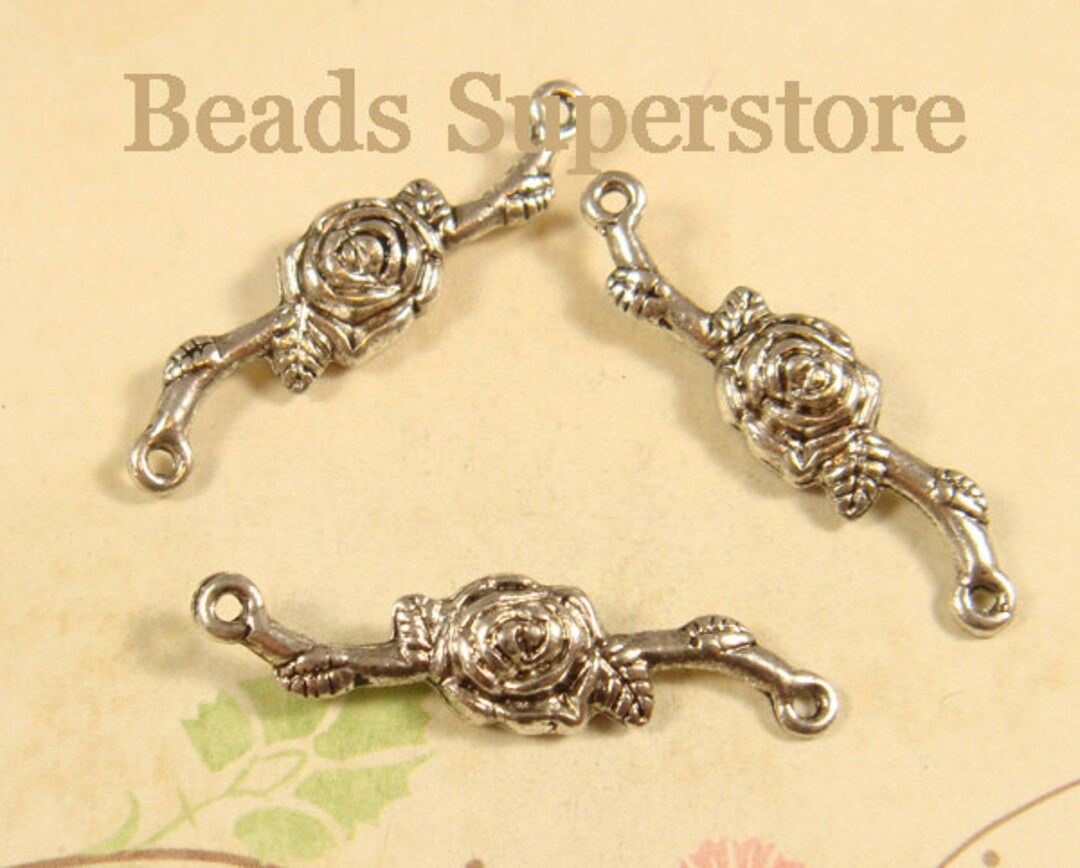 10pcs, 34x8.5mm Antique Silver 3D Rose Flower Links, Connectors, Nickel ...