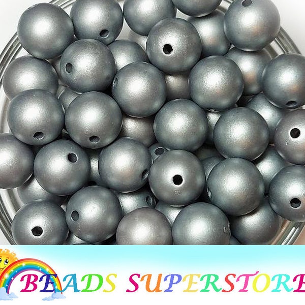 16mm Gray Matte Pearl Chunky Bubblegum Round Beads, Gumball Beads, Matte Acrylic Chunky Beads, 10pcs
