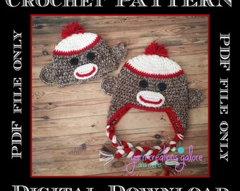 Crochet Sock Monkey Hat Pattern Only--PDF FILE--PATTERN