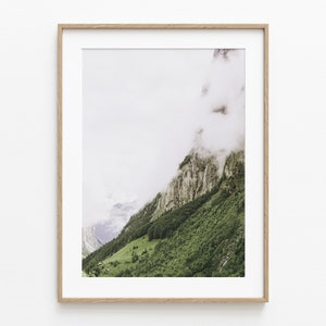 Swiss Mountains in Clouds Print - Switzerland Landscape Wall Art, Alpine Photography, Moody Nature Decor, European Travel Photo