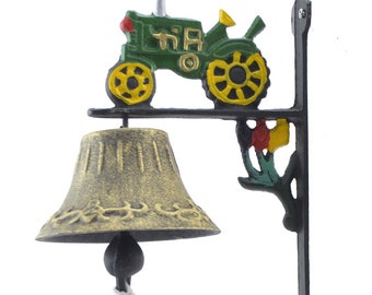 Cast Iron Dinner Bell Green Farm Tractor