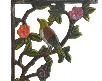 Decorative Cast Iron Wall Shelf Bracket - Bird On Branch - 7.625" Deep