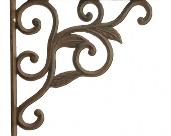 Wall Shelf Bracket - Leaf Vine Pattern - Cast Iron - 8.75"