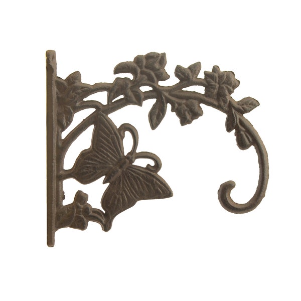 Decorative Cast Iron Plant Hanger Flower Basket Hook Butterfly 7.88" Deep