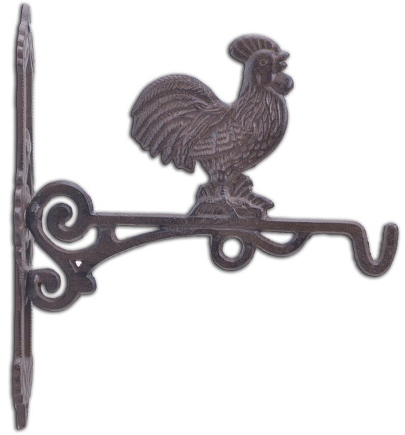 Crowing Rooster Cast Iron Plant Hanger Hook 10.75 Deep 
