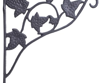 Wall Shelf Bracket With Hook - Leaf Vine Pattern - Cast Iron - 11.75"