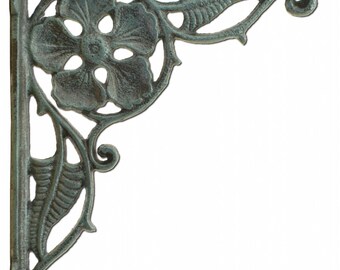 Floral Leaf Distressed Design Decorative Shelf Bracket Cast Iron Brace - 9.375"