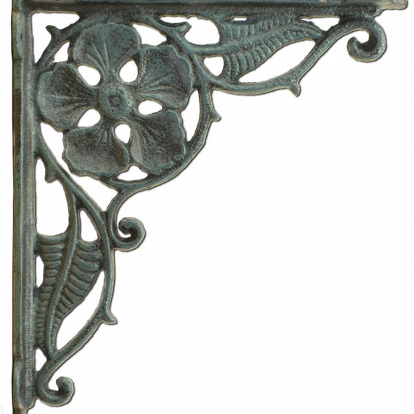 Floral Leaf Distressed Design Decorative Shelf Bracket Cast Iron Brace - 9.375"