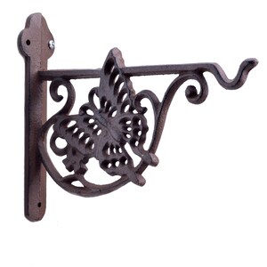 Decorative Cast Iron Plant Hanger Flower Basket Hook - Butterfly - 7.75" Deep