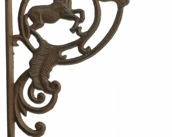 Wall Shelf Bracket Horse Pattern - Rust Brown Cast Iron - 8" Deep