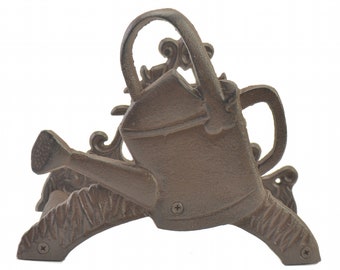 Cast Iron Garden Hose Holder - Watering Can Design - 7.625" Tall