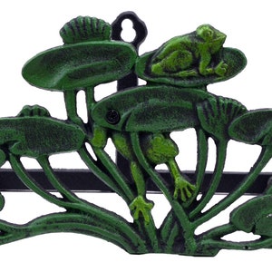 Garden Hose Holder - Frogs On Lily Pads - Cast Iron - 13.75" Long