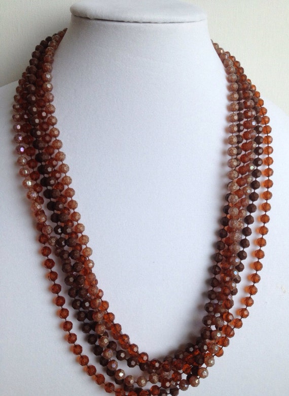 Collier Vintage 3 Rangs - Marron Nacré Ambré, Matière Synthétique, En Très Bon état