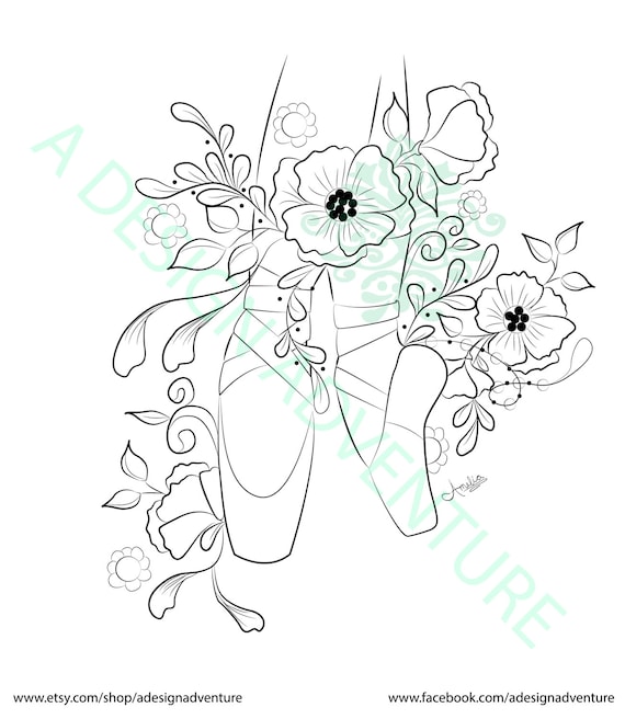 ballet pointe shoes adult coloring page printable ballet etsy