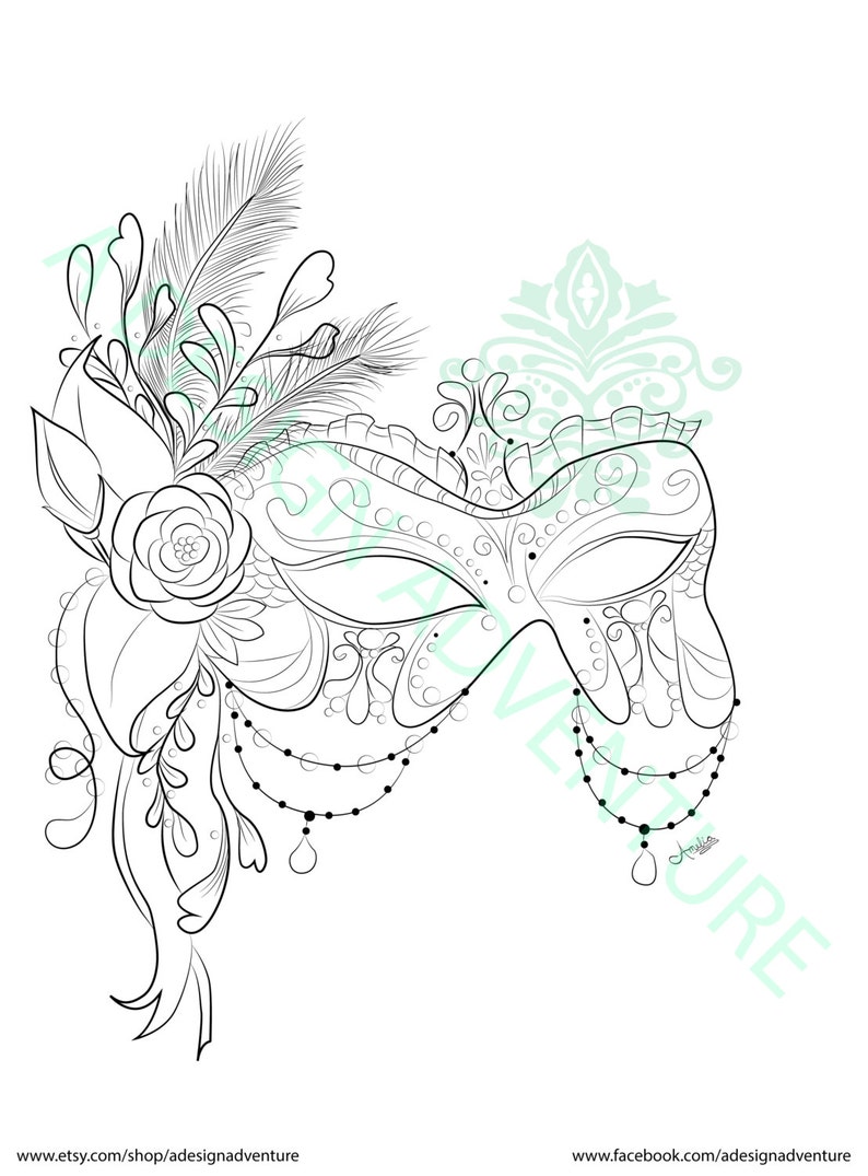Download Masquerade Mask Adult Coloring Page Printable Mask Colouring | Etsy