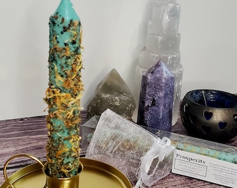 Money Spell Candle | Intention Candles | Money Prayer | Manifestation Pillar Candle | Money Drawing Candles | Candlestick Holder |