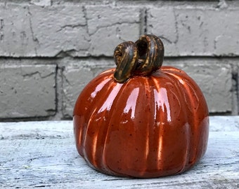 Handmade Ceramic Pumpkin: Rusty Orange Speckled Glazed Fall Decor