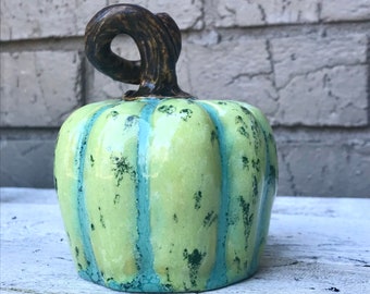 Speckled Lime Green Ceramic Pumpkin: Wheel Thrown Fall Decor