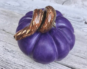Handmade Ceramic Pumpkin: Matte Purple Glazed Fall Decor
