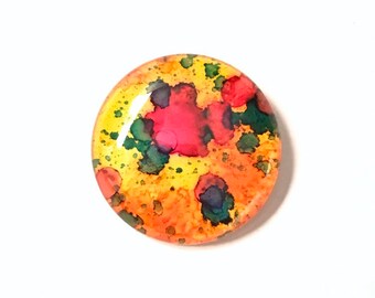 Alcohol Ink Art Glass Magnet, 2 inch,  Abstract Splatter Design, OOAK