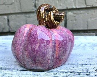 Wheel Thrown Ceramic Pumpkin: Pink & Purple Glazed Fall Decor
