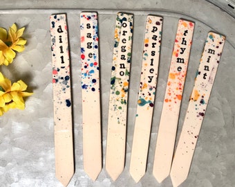 Embossed Ceramic Herb Garden Marker, Confetti Splatter Design, Plant Name Stake