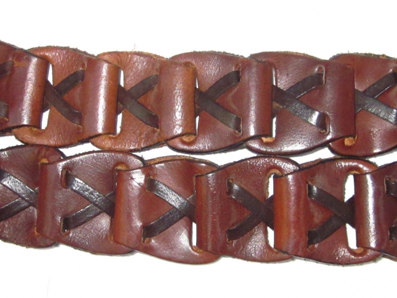 Men/'s WOVEN BROWN Leather Belt with Brass Square Buckle-Size ML 38 LoopBraid Makes This Totally Adjustable