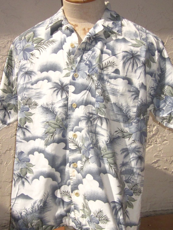 G.H. Bass, Vintage GH BASS Hawaiian Shirt: 90s Tropical Palm & Hibiscus Print, Size L