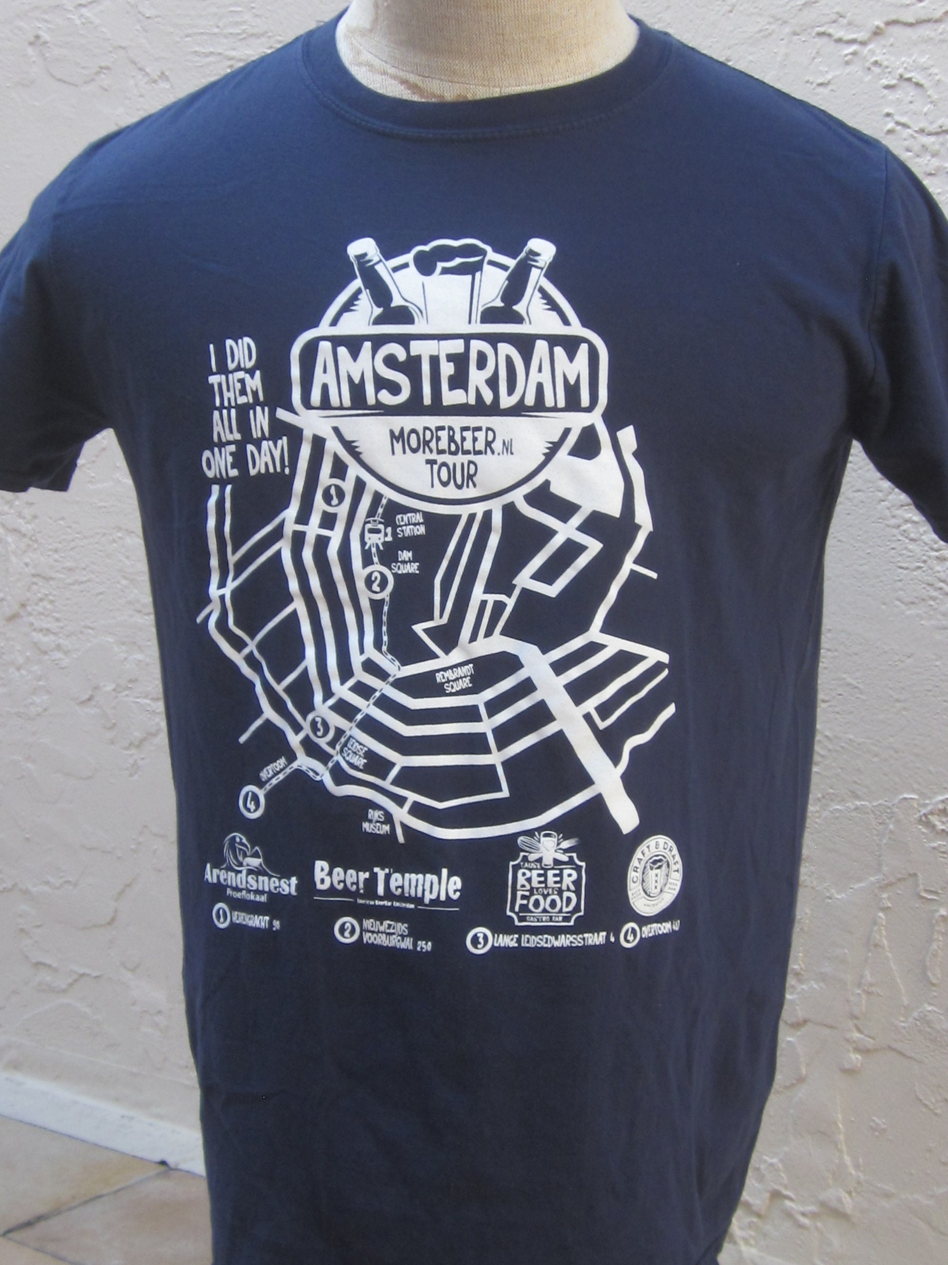 Vintage AMSTERDAM MOREBEER TOUR Navy Blue Tee Shirt Vintage 90's