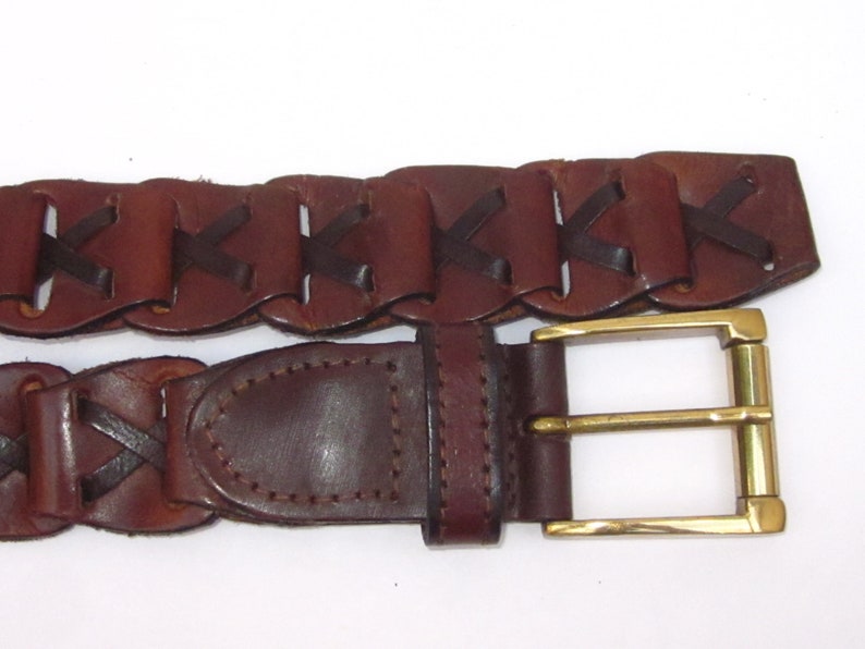 Men/'s WOVEN BROWN Leather Belt with Brass Square Buckle-Size ML 38 LoopBraid Makes This Totally Adjustable