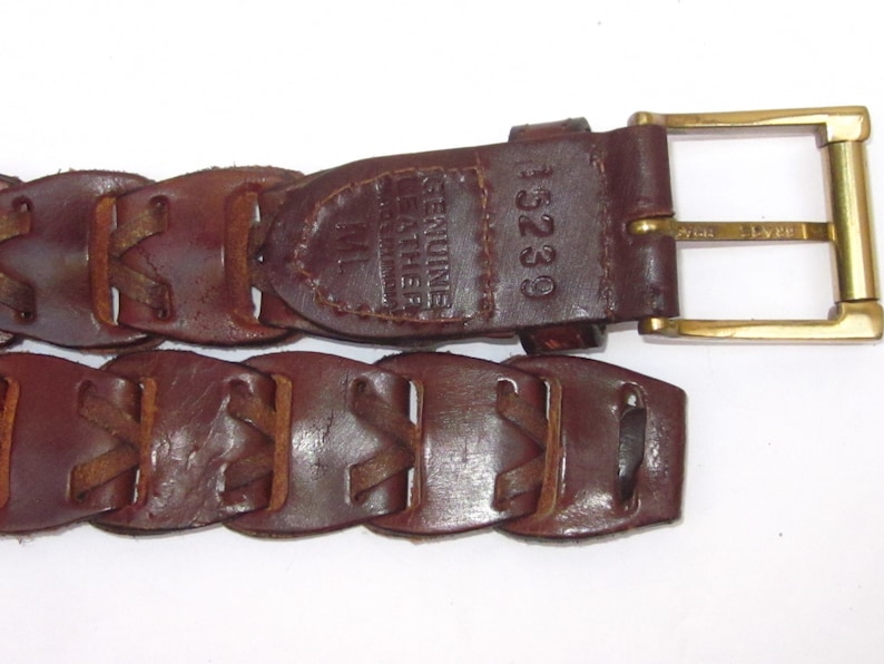 Men/'s WOVEN BROWN Leather Belt with Brass Square Buckle-Size ML 38 LoopBraid Makes This Totally Adjustable