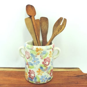 Vintage Utensil Holder, Vintage Italian Utensil Holder, Earthenware Crock, Terracotta Crock