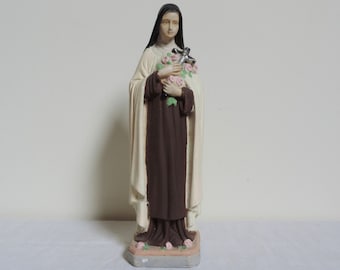 Saint Therese Figurine, French Vintage St Therese Chalkware Figurine, Saint Therese Of Lisieux Statue