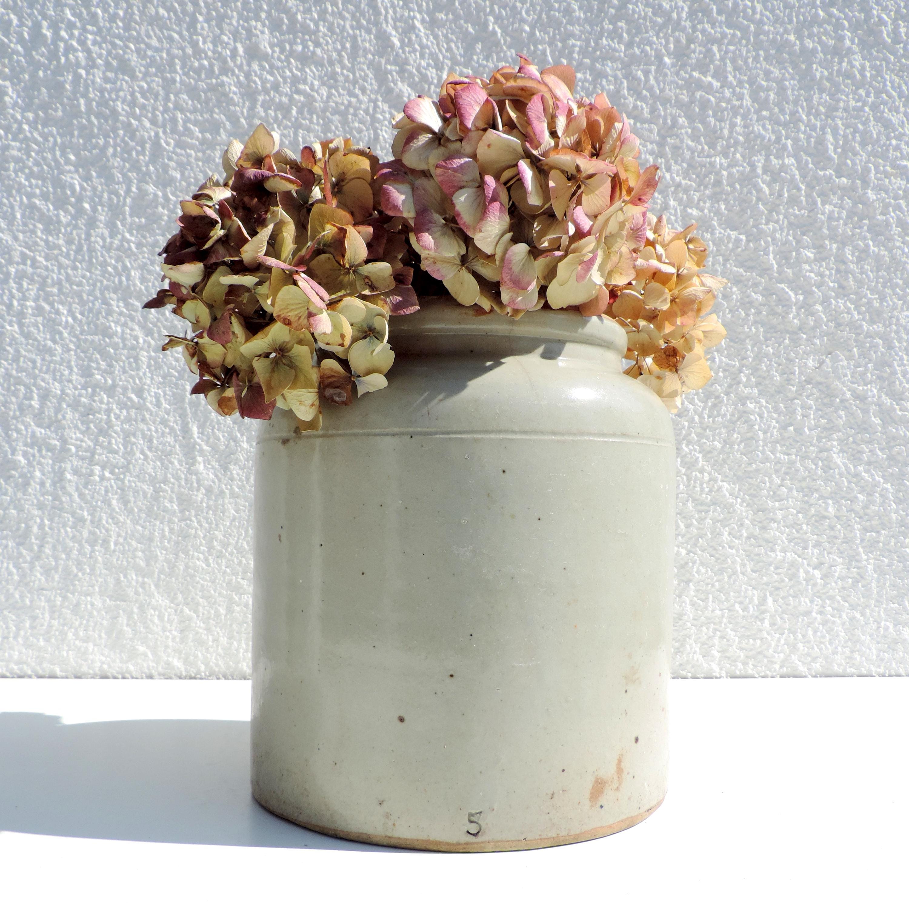 Franse antieke grote pot van aardewerk, Franse pot met boter, grote keramische pot nr. 5, pot van aardewerk, grote confitpot