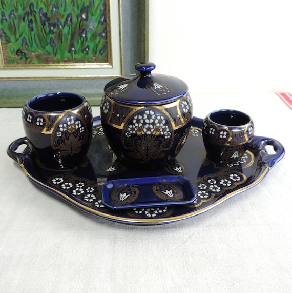 Fumoir Antique en Faence de Lunville Bleu Cobalt, France, Coiffeuse Art  Nouveau - Etsy France