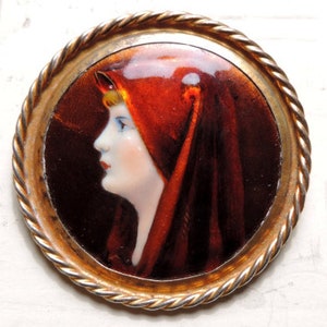 Broche Ancienne Porcelaine De Limoges Sainte Fabiola - Tour En Laiton, Occasion