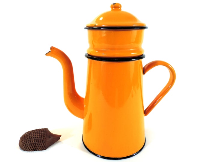 French Vintage Coffee Pot/french Vintage Orange Enamel Coffee Etsy