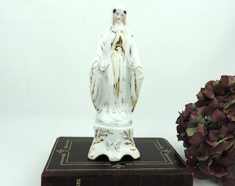 Virgin Mary Figurine, Antique French Virgin Mary Figurine, Antique Porcelain Virgin Mary Statue, Madonna Figurine