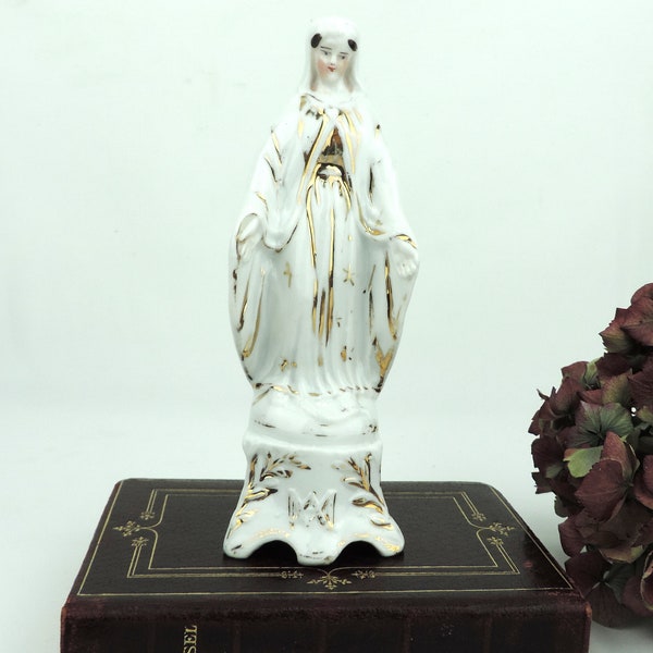 Virgin Mary Figurine, Antique French Virgin Mary Figurine, Antique Porcelain Virgin Mary Statue, Madonna Figurine