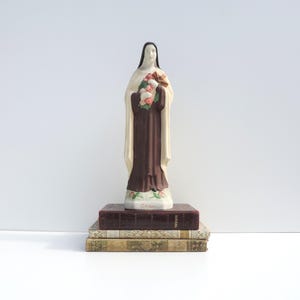 Saint Therese Figurine, French Vintage St Therese Figurine, Bisque Porcelain Saint Therese Of Lisieux Statue