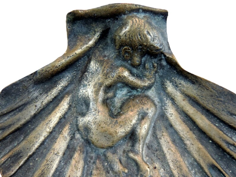 French Vintage Bronze Shell Ashtray With Nude WomanYoung WomanFrench Vintage Trinket Dish With Nude