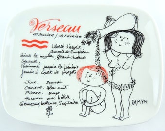 French Vintage Aquarius Horoscope Trinket Dish/Vintage Trinket Dish/Limoges Trinket Dish/Vintage Coin Tray/Mid Century Horoscope Dish
