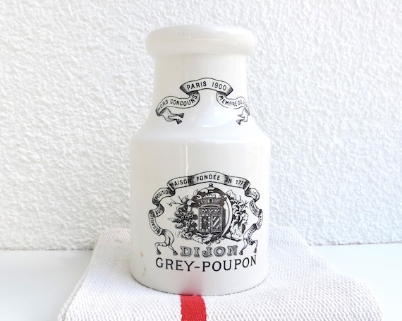 アンティーク フランス ディジョン グレー プーポン マスタード ジャー