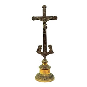 French Antique Standing Crucifix, Antique French Standing Altar Crucifix