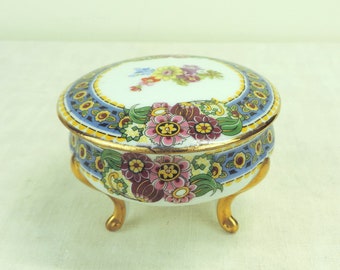 Vintage Trinket Box, French Vintage Limoges Footed Porcelain Jewelry Box, French Vintage Trinket Box